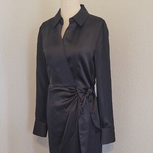Sophisticated Black Satin Wrap Dress